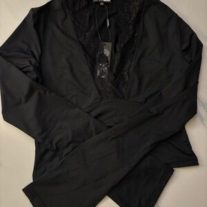 Fashion Nova Black Lace V-Neck Top